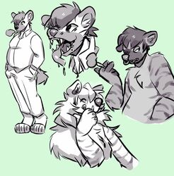  anthro black_and_white bodily_fluids cigarette collared_shirt drooling facial_piercing fangs fawnsdraws hyena male mammal monochrome mouth_shot nose_piercing open_mouth piercing saliva smoking solo striped_hyena teeth 