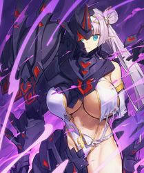  armor bare_shoulders black_armor blue_eyes blush breastplate breasts britomart_(fate) britomart_(final_ascension)_(fate) britomart_(first_ascension)_(fate) broken_armor casual_one-piece_swimsuit center_opening cleavage double_bun elbow_gloves fate/grand_order fate_(series) faulds female gauntlets gloves gold_one-piece_swimsuit gold_trim grey_hair hair_bun hairband helmet highleg highleg_swimsuit large_breasts long_hair looking_at_viewer melon22 navel one-piece_swimsuit pauldrons pointy_ears revealing_clothes shoulder_armor solo swimsuit taut_clothes taut_swimsuit thighs torn_clothes torn_swimsuit twintails two-tone_swimsuit very_long_hair white_gloves white_one-piece_swimsuit 