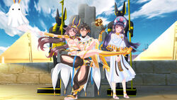  &lt;o&gt;_&lt;o&gt; 1boy 2girls :| absurdres alternate_costume animal_ears baggy_pants black_gloves black_hair black_headwear blunt_bangs blush bonnet boo_tao_(genshin_impact) bracelet braid breasts brown_hair cape closed_mouth cloud cloudy_sky coat colored_tips commission cosplay cowgirl_position crossover dark_skin day diamond-shaped_pupils diamond_(shape) dress earrings egyptian egyptian_clothes eyeliner eyeshadow face-to-face fate/grand_order fate/prototype fate/prototype:_fragments_of_blue_and_silver fate_(series) floating floating_object flower-shaped_pupils full_body ganerz genshin_impact ghost ghost_costume gloves gradient_hair hair_between_eyes hand_on_another&#039;s_shoulder hand_up highres hime_cut hu_tao_(genshin_impact) incredibly_absurdres jackal_ears jewelry loincloth long_hair looking_at_viewer makeup medium_breasts medjed_(fate) medjed_(fate)_(cosplay) microskirt mixed-language_commentary multicolored_clothes multicolored_hair multicolored_headwear multiple_girls navel nefertari_(fate) nefertari_(fate)_(cosplay) nitocris_(fate) nitocris_(fate)_(cosplay) nitocris_(third_ascension)_(fate) one_eye_closed open_mouth outdoors own_hands_together ozymandias_(fate) ozymandias_(fate)_(cosplay) pants purple_hair pyramid_(structure) red_eyes red_eyeshadow second-party_source sheet_ghost sidelocks single_earring sitting sitting_on_person skirt sky smile star-shaped_pupils star_(symbol) statue straight symbol-shaped_pupils tassel tassel_earrings teeth throne toned toned_male twin_braids twintails upper_teeth_only usekh_collar vision_(genshin_impact) white_cape white_coat white_dress yellow_eyes yun_jin_(genshin_impact) zhongli_(genshin_impact) 