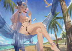  anthro azur_lane beach bikini choker cirilla food garter mask popsicle see_through sunglasses swimsuit tosa_(azur_lane) 