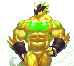  abs absurd_res anthro bandai_namco biceps bulkmon claws clothing digimon digimon_(species) electricity gloves handwear hi_res horn male mask muscular muscular_anthro muscular_male pecs solo teeth vein veiny_muscles vorusuarts yellow_body 