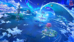  arsenixc artist_name aurora cherry_blossoms cloud commentary_request copyright_name dutch_angle fantasy floating_island greenhouse highres ice nikki_(series) no_humans observatory ocean outdoors railroad_tracks rainbow scenery shadow shining_nikki sky telescope tree watermark waves 