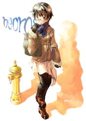  female full_body glasses long_sleeves myu_(neorosi) original pantyhose scarf solo 