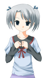  blue_eyes emelenzia_beatrix_rudiger female grey_hair long_sleeves mamoru-kun_ni_megami_no_shukufuku_wo! odayan photoshop_(medium) skirt solo 