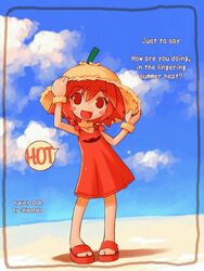  beach boukun_habanero chili_pepper cloud day dress duplicate female habanero-tan habanero_pepper hard-translated hat ocean outdoors shigatake sky solo straw_hat summer third-party_edit translated zanshomimai 