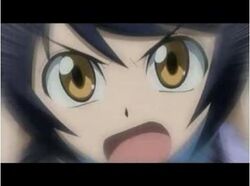  angry anime_screenshot black_hair close-up female himawari! hinata_himawari jpeg_artifacts lowres motion_blur open_mouth short_hair solo yellow_eyes 