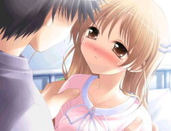  1boy blush brown_eyes brown_hair female game_cg ko~cha sakurai_chie solo_focus tears yuibashi 