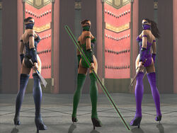  3d 3girls artist_request asian ass back blue_eyeshadow blue_footwear bo_staff boots eyebrows eyeshadow full_body green_eyeshadow green_footwear hand_fan high_heel_boots high_heels holding holding_fan indoors jade_(mortal_kombat) kitana legs looking_back makeup mileena_(mortal_kombat) mortal_kombat:_shaolin_monks mortal_kombat_(series) multiple_girls ninja pillar purple_eyeshadow purple_footwear realistic recolored short_hair shoulder_blades standing thigh_boots thighhighs third-party_edit 