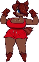  alpha_channel anthro big_breasts blue_eyes breasts brown_body brown_skin clothed clothing covered_eye female flexing fruit_punch_(oc) pose slightly_chubby solo sovietcatparty thick_thighs unknown_species wide_hips 