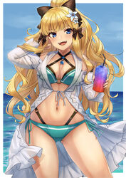  bikini cleavage kent0320 open_shirt pointy_ears princess_connect!_re:dive sasaki_saren swimsuits 