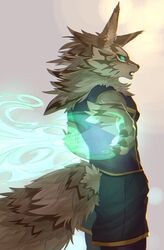  2021 anthro biri canid canine canis clothing countershading digital_media_(artwork) ear_piercing fur green_eyes hi_res jackal lifewonders male mammal piercing seth_(tas) solo tokyo_afterschool_summoners 