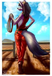  anthro canid canine canis clothing cloud dado463art day female hi_res mammal rope sky solo wolf 