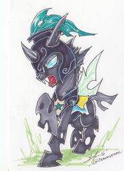  armor arthropod blue_eyes changeling evening_breeze exoskeleton feral friendship_is_magic hasbro hi_res hole_(anatomy) hooves insect_wings male my_little_pony quadruped slifertheskydragon solo wings 