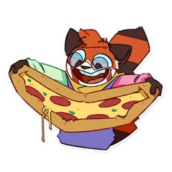  1:1 ailurid alpha_channel anthro clothed clothing digital_media_(artwork) eyewear food fully_clothed g1g4d0d1k glasses half-length_portrait holding_food holding_object hoodie male mammal outline pizza portrait red_panda simple_background smile solo thomas_miles topwear transparent_background white_outline 