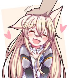  animal_ears blonde_hair blush closed_eyes female flower g41_(girls&#039;_frontline) girls&#039;_frontline hair_between_eyes headpat heart highres long_hair oerba_yun_fang open_mouth patting smile solo_focus vector_(dmlddmld00) 