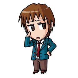  1boy aqua_jacket brown_eyes brown_hair brown_pants buttons collared_shirt expressionless full_body hand_on_own_face jacket jitome kita_high_school_uniform kyon long_sleeves looking_at_viewer male_focus necktie open_clothes open_jacket pants parted_lips raamen red_necktie school_uniform shirt short_hair solo standing suzumiya_haruhi_no_yuuutsu unbuttoned white_shirt wing_collar winter_uniform 