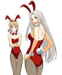  2girls alternate_costume animal_ears artoria_pendragon_(fate) bare_shoulders fate/zero fate_(series) irisviel_von_einzbern multiple_girls pantyhose photoshop_(medium) playboy_bunny rabbit_ears saber_(fate) toshibou_(satsukisou) 