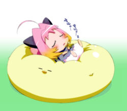  bird chick closed_eyes female gradient_hair makinon_tm multicolored_hair photoshop_(medium) potemayo potemayo_(character) saliva sleeping solo 