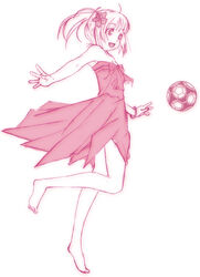  ball bare_shoulders barefoot black_soccer_ball bracelet dress female flower jewelry kimi_kiss nyazui playing_sports sakino_asuka soccer soccer_ball solo tango_(soccer_ball) 