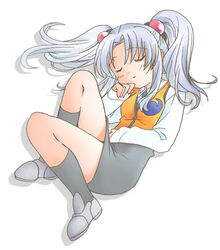  female grey_hair hoshino_ruri kidou_senkan_nadesico kneehighs lowres nekono_osero pencil_skirt skirt sleeping socks solo twintails uniform 