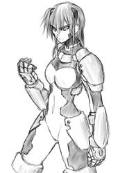  artist_request bodysuit facial_mark female gauntlets greyscale lyrical_nanoha mahou_shoujo_lyrical_nanoha_strikers monochrome numbers&#039;_uniform numbers_(nanoha) sketch solo tre_(nanoha) 