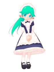  0123456789 blue_eyes charu_(saru_getchu) female full_body green_hair long_hair maid maid_headdress mary_janes pantyhose ponytail robot_ears saru_getchu shoes solo white_pantyhose 