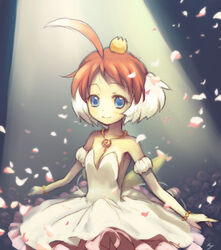  ahiru_(princess_tutu) ahoge armpits ballerina ballet bare_shoulders blue_eyes breasts cleavage crown elbow_gloves female gloves hat jewelry matsuzawa_hajime multicolored_hair necklace orange_hair pendant petals princess_tutu princess_tutu_(character) short_hair small_breasts smile solo tutu two-tone_hair 