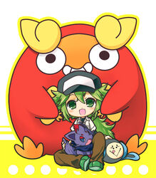  chibi darumakka green_eyes green_hair hat long_hair n_(pokemon) nyaro open_mouth otamaro pixiv_thumbnail pokemon pokemon_(game) pokemon_black_and_white pokemon_bw resized sitting smile zorua 