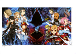  4boys 6+girls absurdres age_difference agil aincrad animal argo_the_rat arm_up armor arms_up asuna_(sao) axe bald bandana bare_shoulders battle_axe beard black_eyes black_gloves black_hair black_skirt black_thighhighs blonde_hair blue_wings breastplate brown_eyes brown_hair bunbun creature creature_on_shoulder dagger dark-skinned_male dark_repulser dark_skin detached_sleeves dragon_on_shoulder ebon_dagger elucidator facial_hair facial_mark family feathered_dragon feathered_wings feathers fingerless_gloves gloves ground_gorge hair_between_eyes hair_ornament heathcliff_(sao) highres holding holding_axe holding_dagger holding_knife holding_sword holding_weapon karakurenai_(sao) kirito klein_(sao) knife knights_of_blood_uniform_(sao) kuradeel lambent_light liberator_(sao) lisbeth_(sao) lolicon long_hair long_sleeves mini_dragon miniskirt mole mole_under_eye multiple_boys multiple_girls multiple_swords multiple_weapons official_art on_shoulder open_mouth over_shoulder pauldrons pina_(sao) pink_hair planted planted_sword pleated_skirt rapier red_armor red_bandana red_eyes red_gloves red_hair red_ribbon ribbon sachi_(sao) shield short_hair shoulder_armor silica skirt smile sword sword_art_online thighhighs thighs unsheathed weapon weapon_over_shoulder whisker_markings white_armor white_skirt white_thighhighs wings yui_(sao) 