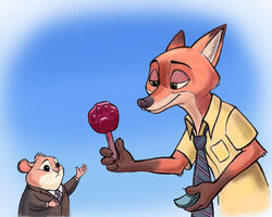  2016 4_fingers absurd_res anthro canid canine clothing costume disney duo fingers fox fur hi_res male mammal nick_wilde red_fox true_fox zdrer456 zootopia 