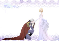  axis_powers_hetalia bird boot boots coat dress flower german_speaking_countrys hair_flower hair_ornament hair_ribbon hand_kiss kissing liechtenstein_(hetalia) noble portrait prussia_(hetalia) ribbon short_hair white_dress 