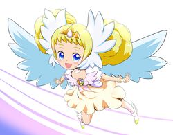  blonde_hair blue_eyes blush candy_(smile_precure!) choker commentary_request dress female head_wings ishikkoro open_mouth personification precure royal_candy short_hair smile smile_precure tiara white_choker wings 