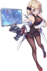  ;&lt; aiguillette armpits azur_lane bare_shoulders black_bow black_pantyhose black_shirt black_skirt blonde_hair blush bow breasts closed_mouth eyebrows eyelashes female full_body glasses hairbow kaede_(yumesaki_kaede) machinery medium_breasts miniskirt no_bra official_alternate_costume official_art one_eye_closed pantyhose pencil_skirt platinum_blonde_hair purple_eyes red_footwear shirt short_hair sideboob skirt sleeveless sleeveless_shirt solo standing tachi-e transparent_background z23_(azur_lane) z23_(philosophy_sensei)_(azur_lane) 