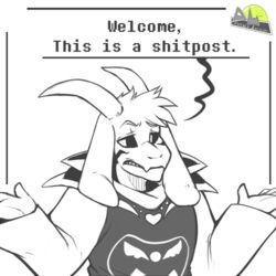  1:1 2015 angelo-xd anthro asriel_dreemurr_(god_form) boss_monster_(undertale) bovid caprine clothed clothing dialogue english_text fur horn lol_comments low_res male mammal simple_background solo text undertale undertale_(series) watermark white_background white_body white_fur 