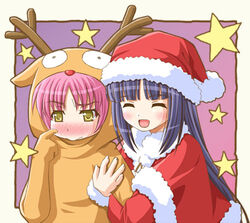  1boy blush christmas female fujisaki_nadeshiko hinamori_amu lowres otoko_no_ko reindeer santa_costume shiumai shugo_chara! 