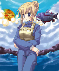  anna_steiner blonde_hair darius_(series) darius_gaiden female hinata_momo lowres non-humanoid_robot robot robot_animal robot_fish science_fiction silver_hawk solo storm_causer uniform 