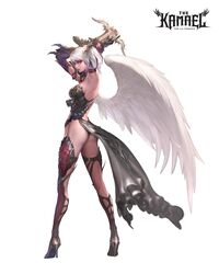  absurdres artist_request crossbow duplicate female highres kamael lineage lineage_2 long_legs pointy_ears solo weapon white_hair wings 