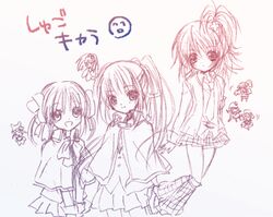  1boy 6+girls blazer cowboy_shot fujisaki_nadeshiko guardian_chara hair_ornament hairclip hinamori_amu jacket konaka layered_skirt long_hair long_sleeves looking_at_viewer miki_(shugo_chara!) monochrome multiple_girls otoko_no_ko pepe_(shugo_chara!) pleated_skirt ran_(shugo_chara!) red_theme school_uniform seiyo_academy_school_uniform serafuku shugo_chara! simple_background sketch skirt standing suu_(shugo_chara!) temari_(shugo_chara!) white_background yuiki_yaya 