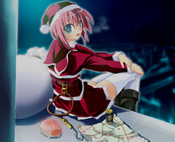  capelet christmas female original red_capelet santa_costume shippo_danshaku solo thighhighs zettai_ryouiki 