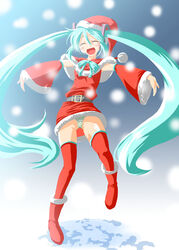  aqua_hair bad_link christmas female hatsune_miku long_hair mikage_baku panties photoshop_(medium) santa_costume solo striped_clothes striped_panties thighhighs twintails underwear very_long_hair vocaloid 