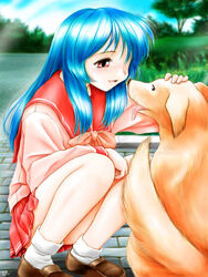  atchy blue_hair canine female himekawa_kotone red_eyes school_uniform solo to_heart to_heart_(series) 