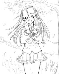  elise_von_dietrich female greyscale long_hair monochrome photoshop_(medium) satou_atsuki school_uniform serafuku sketch sky_girls solo 