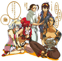  2girls 3boys aged_down commentary_request kamina_(ttgl) kan_(tachi) multiple_boys multiple_girls nia_teppelin rossiu_adai simon_(ttgl) tengen_toppa_gurren_lagann thighhighs time_paradox translated yoko_littner 