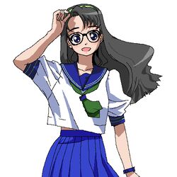  chiisan copyright_request female glasses jaggy_lines lowres oekaki school_uniform solo 