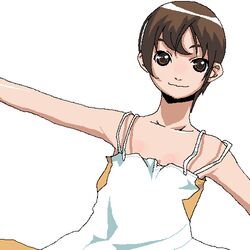  brown_eyes brown_hair chiisan copyright_request dress female jaggy_lines lowres oekaki short_hair solo white_dress 