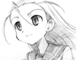  ahoge closed_mouth elise_von_dietrich female gofu greyscale light_smile long_hair looking_to_the_side monochrome portrait school_uniform serafuku simple_background sketch sky_girls smile solo three_quarter_view traditional_media 