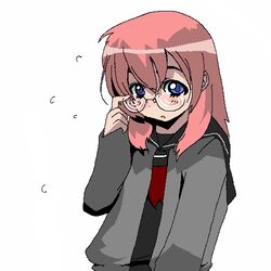  chiisan copyright_request female glasses jaggy_lines lowres oekaki pink_hair solo 