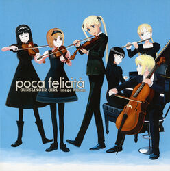  6+girls angelica_(gunslinger_girl) blonde_hair bob_cut cello claes elsa_de_sica flute formal grand_piano gunslinger_girl henrietta_(gunslinger_girl) highres instrument multiple_girls pant_suit pants pantyhose piano piano_bench rico_(gunslinger_girl) scan sound_horizon suit triela yokoyan 