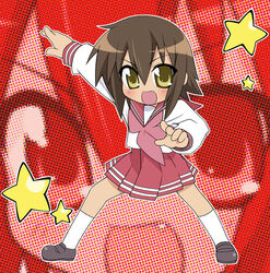  chirorian female kusakabe_misao lucky_star neckerchief oerba_yun_fang photoshop_(medium) pink_neckerchief ryouou_school_uniform school_uniform serafuku solo standing star_(symbol) 