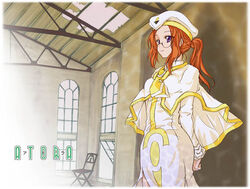  aria_(manga) atora_monteverdi dress female long_dress ndemotte orange_hair orange_planet_uniform photoshop_(medium) ponytail purple_eyes solo uniform white_dress 